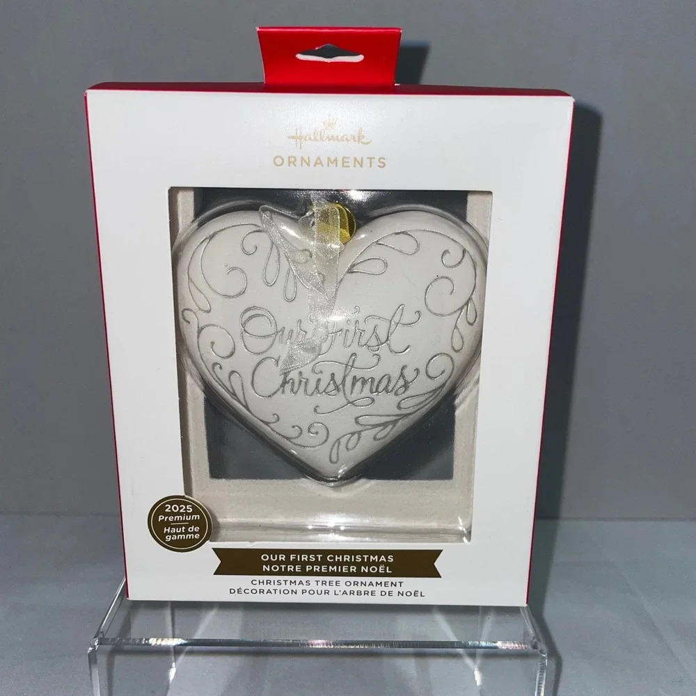 Hallmark 2025 Premium Our First Christmas Heart Ornament White Silver New